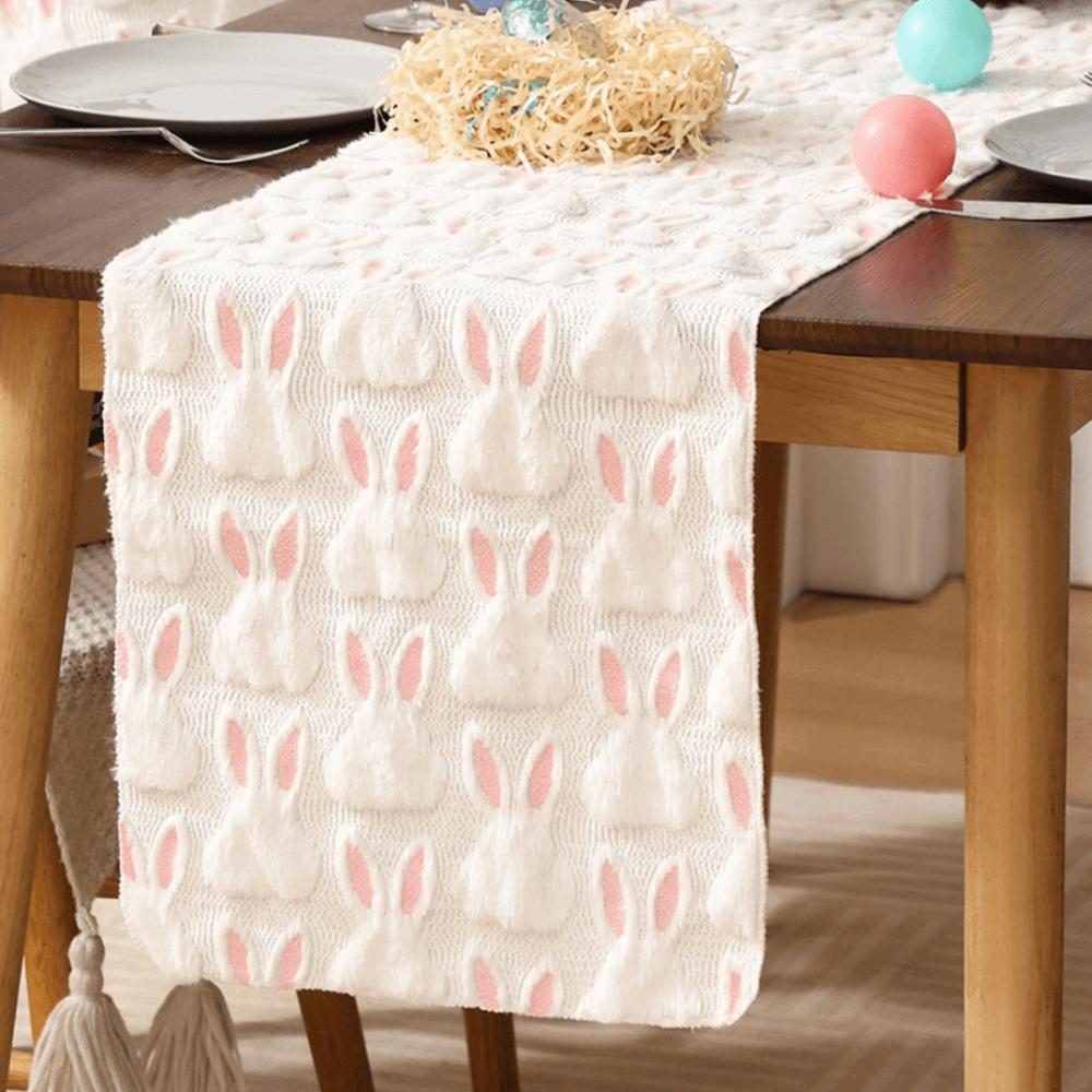 Rabbit Pattern Easter Table Runner Fashion Soft Nordic Table Flag Thickened Tablecloth Celebration