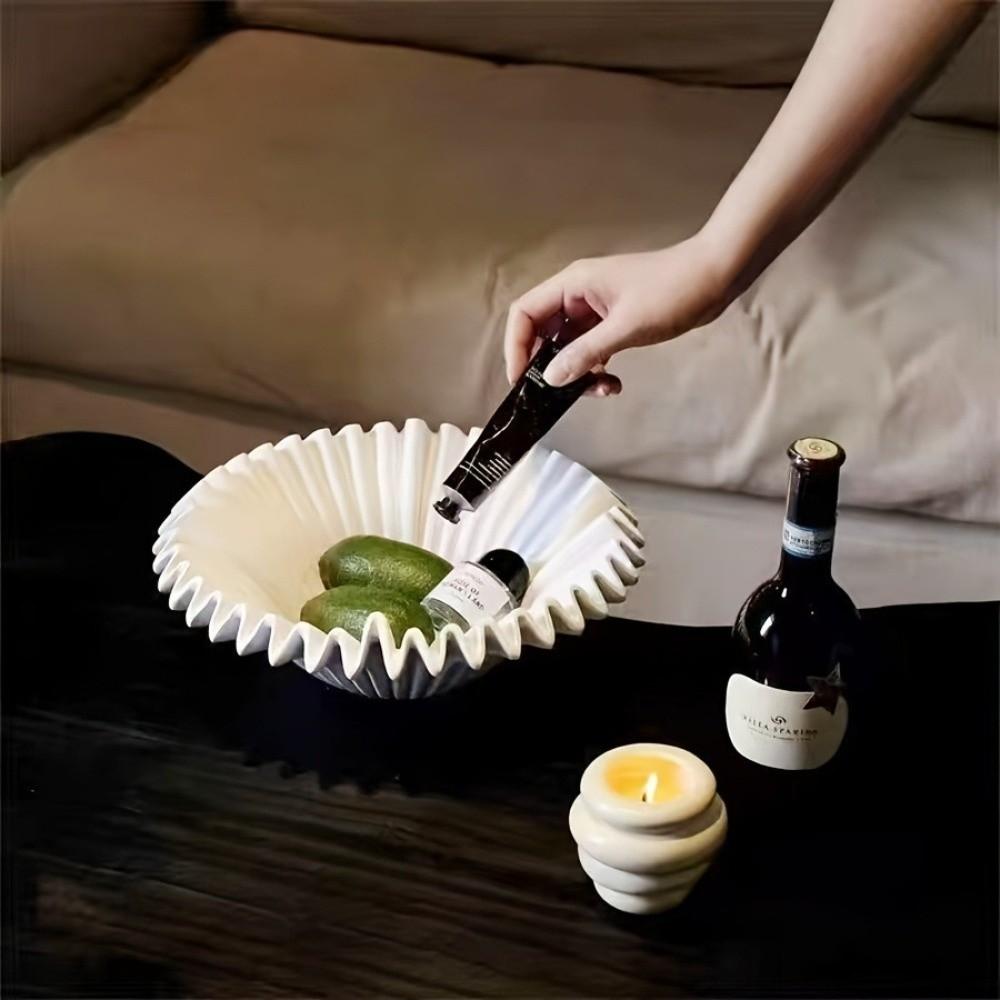 Resin Decorative Bowl White Scalloped Bowl Large Key Tray Home Decor