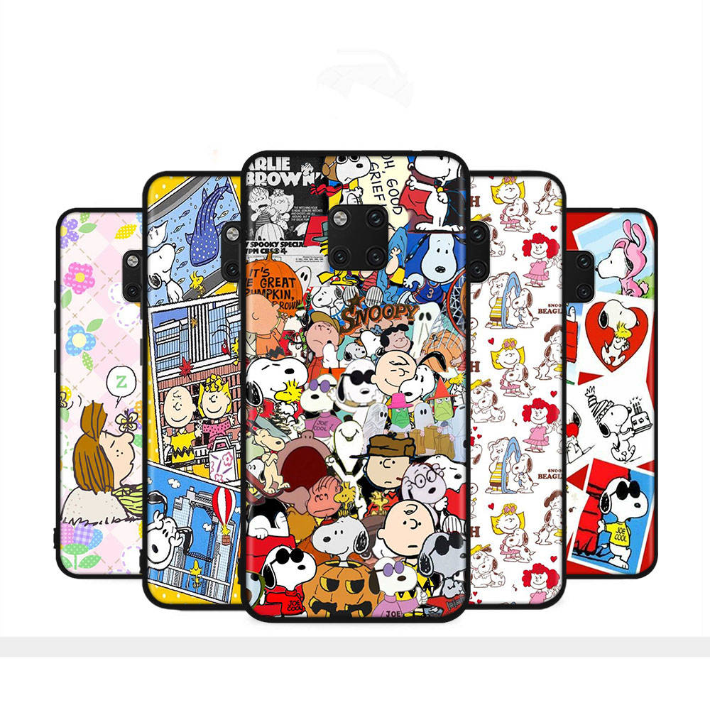 SM5 Snoopy Friend черный мягкий чехол для iPhone 16 15 Plus 14 13 Pro 8 SE XR XS Max P30 Nova 5T Y5P Y6 Y7 Y8P Y9 Realme C30 C33 C31 VIVO Y36 V27