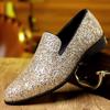 New Gentleman Gold Silver Glitter Sequin Slip On Leather Shoes For Men Loafers Wedding Dress Prom Formal Footwear Zapatos Hombre