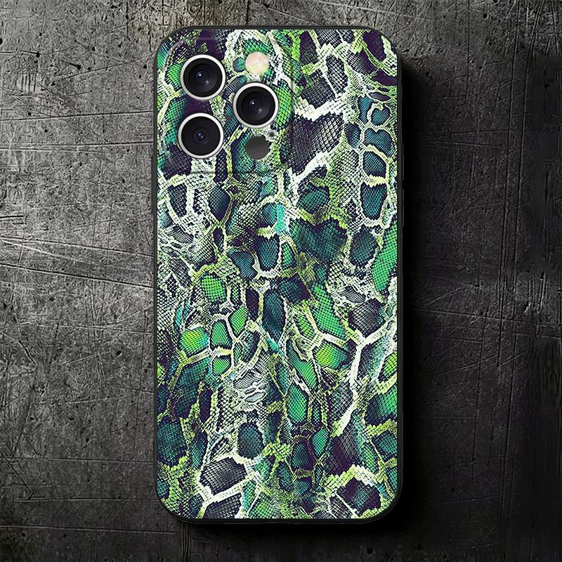 Модный мягкий чехол для телефона с узором под змеиную кожу для iPhone 16 16E 17 Air 15 Pro Max 14 Plus 13 Mini 11 12 7 Черная задняя крышка