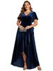 Ever-Pretty Women's Plus Size Velvet Lotus Leaf Ruffles Short Sleeves V Neck High-Low Hem Evening Dress