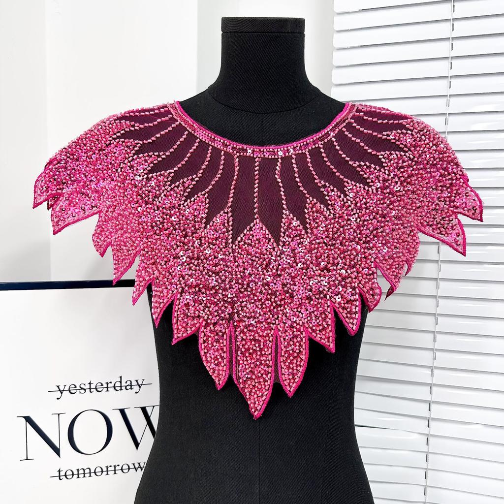 Блестящий кружевной вырез с аппликацией из бисера, нашивка на вырезе, имитация воротника, блестки, кружевной воротник, шитье