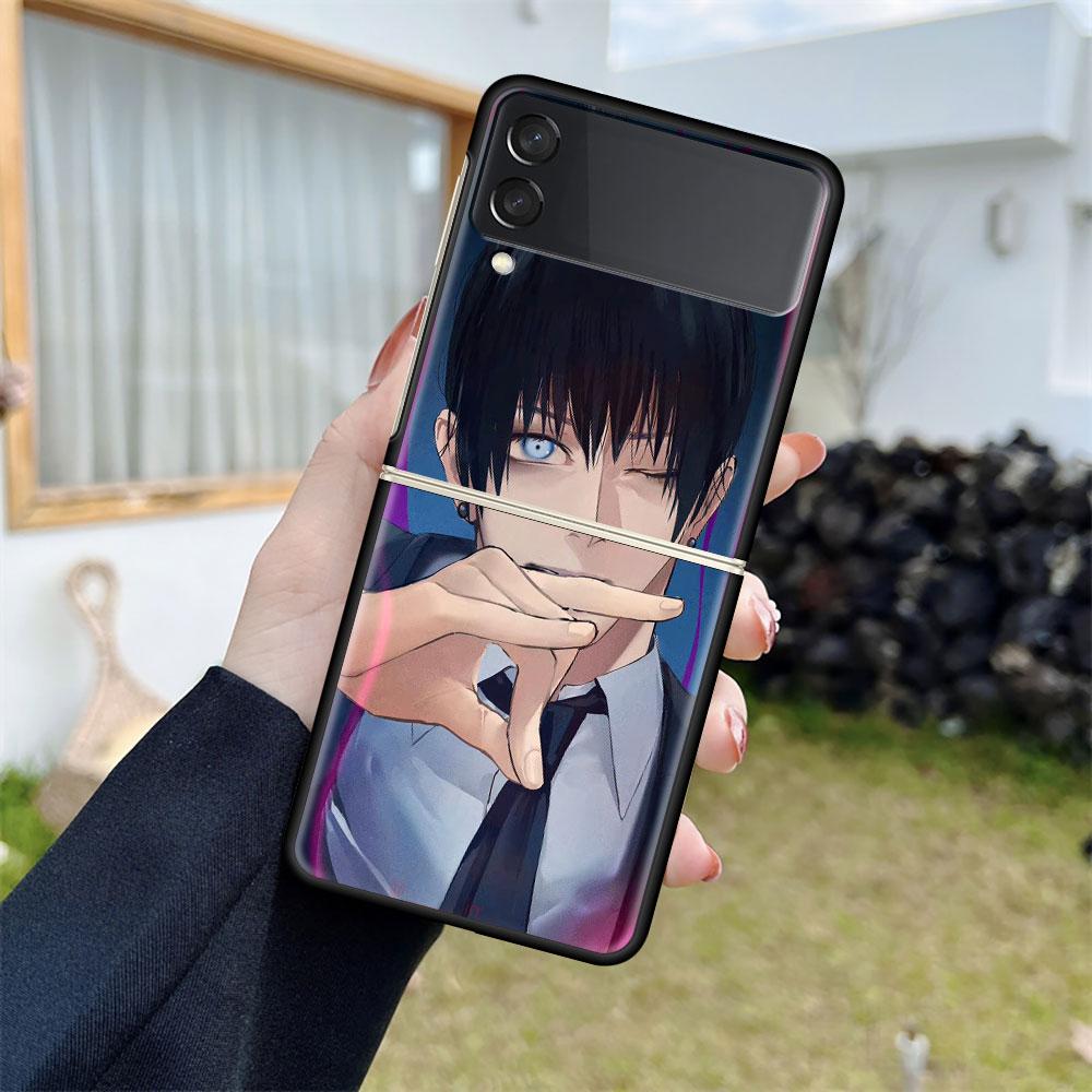 Роскошный чехол для Samsung Galaxy Z Flip 4 3 5G черный ПК жесткие чехлы для телефонов модная задняя крышка ZFlip Funda аниме бензопила человек оболочка