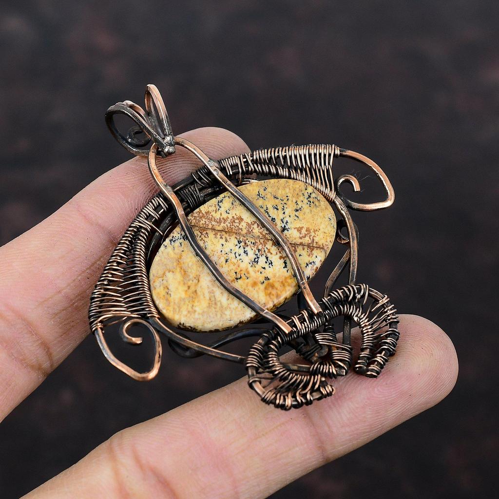Picture Jasper Pendant Copper Wire Wrapped Pendant Tortoise Jewelry Gemstone Pendant Copper Wire Wrap Jewelry Handmade Pendant Gift For Him