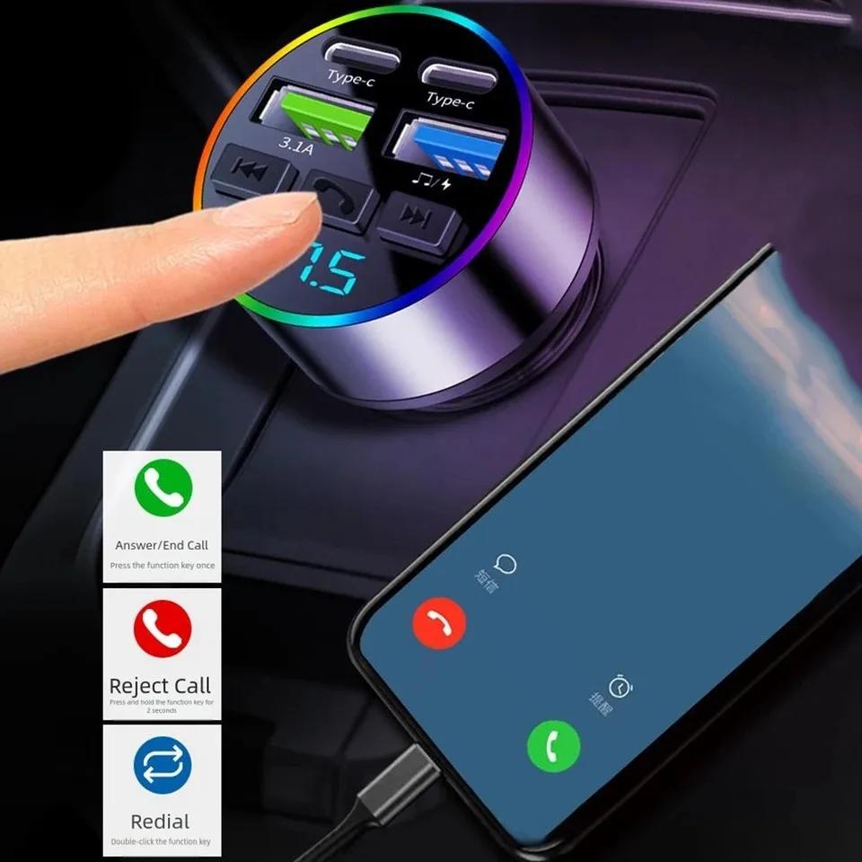 Цифровой дисплей Зажигалка Автомобильное зарядное устройство Двойной USB Type C Многофункциональный Bluetooth FM-передатчик Приемник MP3-плеер
