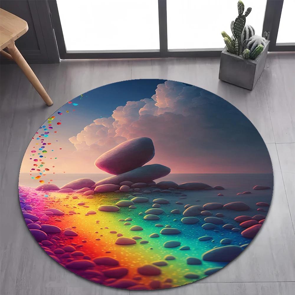 Colorful Pebble Rainbow Road Beach Stone 26 Style New Round Carpet Rug for Bedroom Living Room Decoration,pet Decor Floor Mat