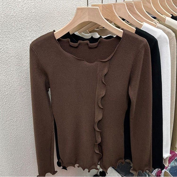 Elegant Womens Knitted Top With Solid Color Design For Plus Size Fall Winter Wear