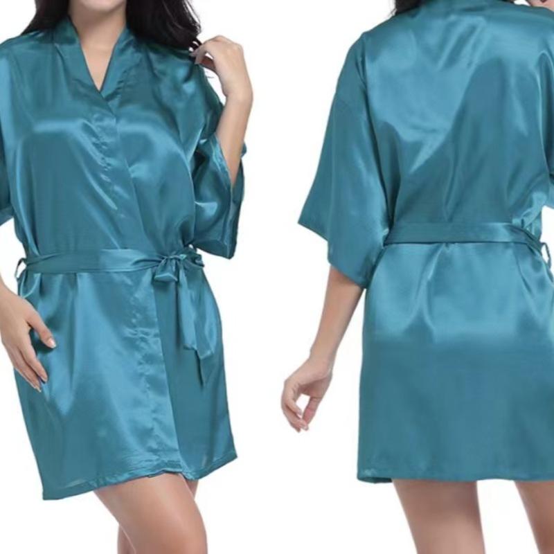 New Silk Kimono Robe Bathrobe Women Silk Bridesmaid Robes Sexy Navy Blue Robes Satin Robe Ladies Dressing Gowns