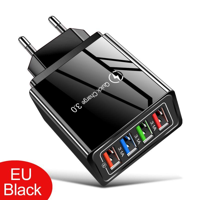4-портовое USB-зарядное устройство Quick Charge 3.0 Вилка ЕС/США Настенное зарядное устройство для iPhone Samsung Xiaomi OPPO USB Быстрая зарядка Зарядное устройство для телефона