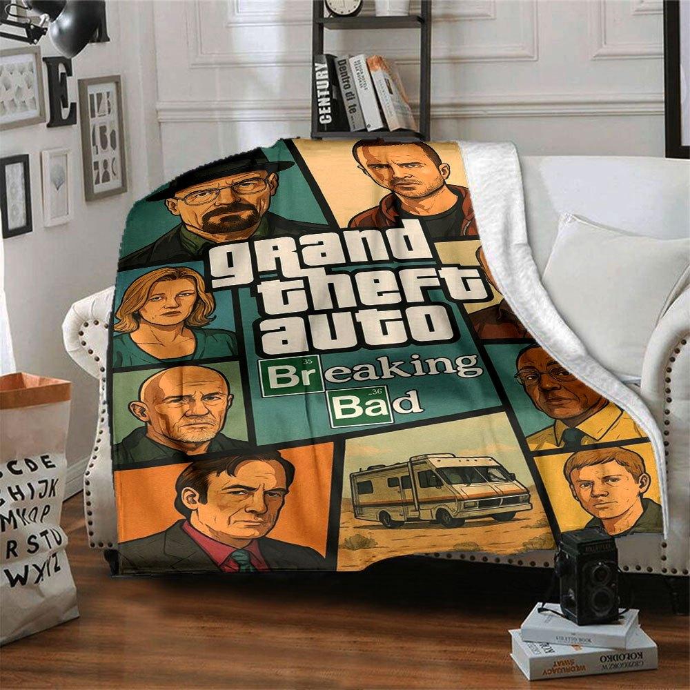 1 шт. Мягкое фланелевое одеяло Grand Theft Auto с дизайнерским принтом. Уютное одеяло для всех сезонов, идеально подходит для дивана, кровати, офиса