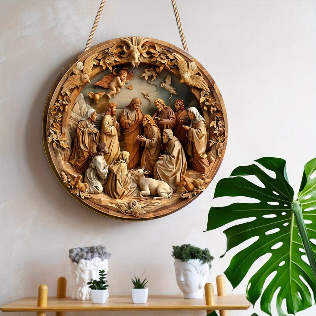 5 шт. деревенский деревянный 2D вертеп настенный подвесной, классический стиль рождественского украшения, праздничный декор для дома и кухни, УФ-печать, высококачественный материал