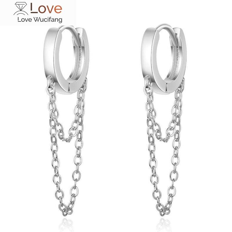 Real 925 Sterling Silver Double Layer Tassel Hoop Earrings For Women Ins Popular Cold Style Women Fashion Jewelry Flyleaf New