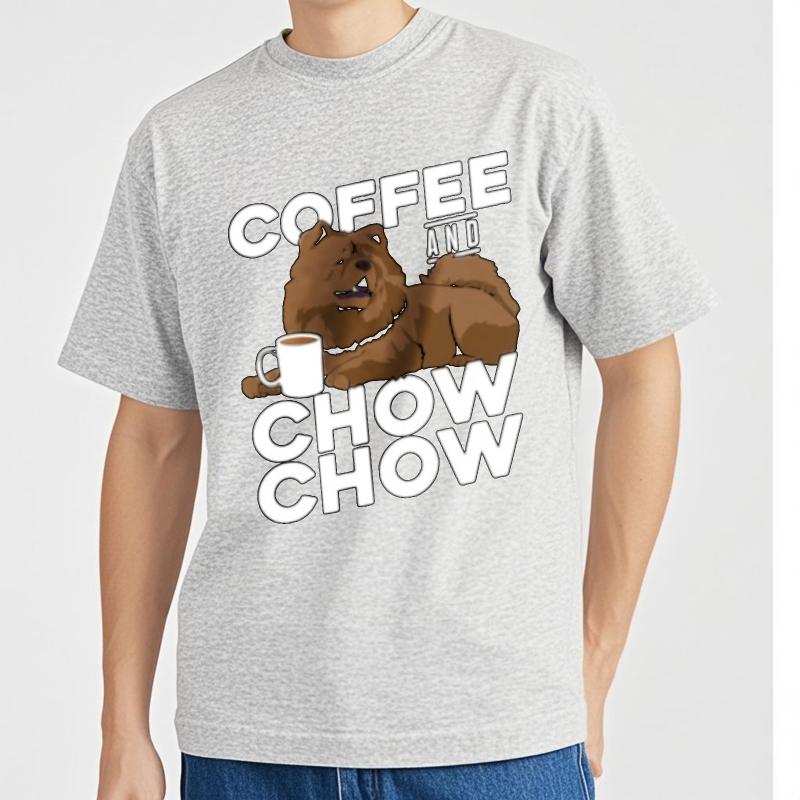 Rock For Him Round Neck T Shirt Brand Coffee And Chow Chow Dog With Mug Anime Boys Tee Shirt Summer Cotton Teeshirt Unisex