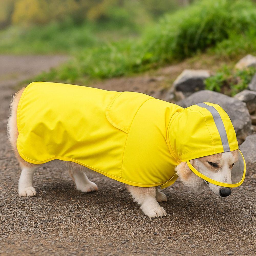 Practical Waterproof Dog Raincoat Adjustable Towable Dog Rain Cloak Reflective Puppy Rain Jumpsuit Rainy Season