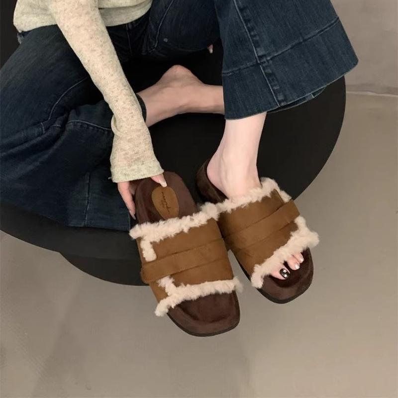 Ленивые люди носят сломанные волосы Mop 2024 осень и зима новые модные теплые хлопковые тапочки женские мягкие плоские