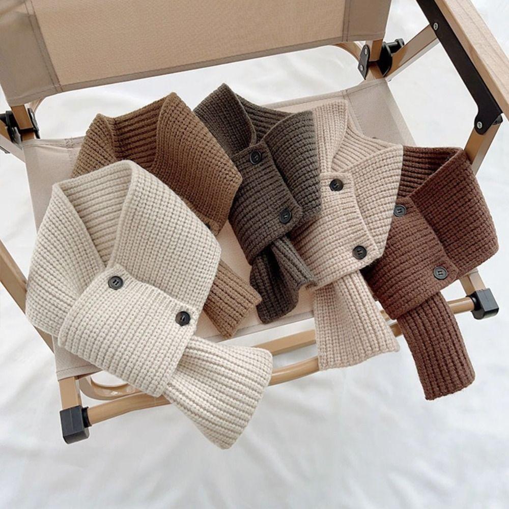 Шерстяной вязаный шарф однотонный короткий шейный платок зимний теплый женский шарф