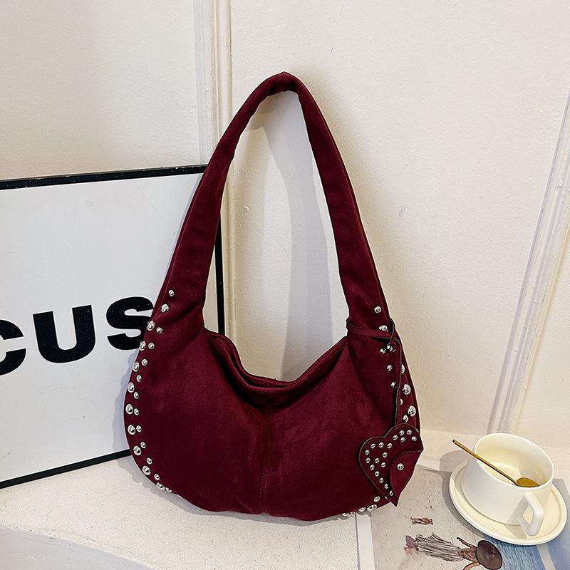 Сумки подмышками из искусственной замши в форме полумесяца для женщин, роскошные дизайнерские сумки и кошельки, винтажная сумка через плечо со стразами и заклепками