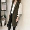 Осень-весна женский жилет с отложным воротником двубортный свободный без рукавов до колена карманы кардиган сплошной цвет повседневная одежда жилет пальто