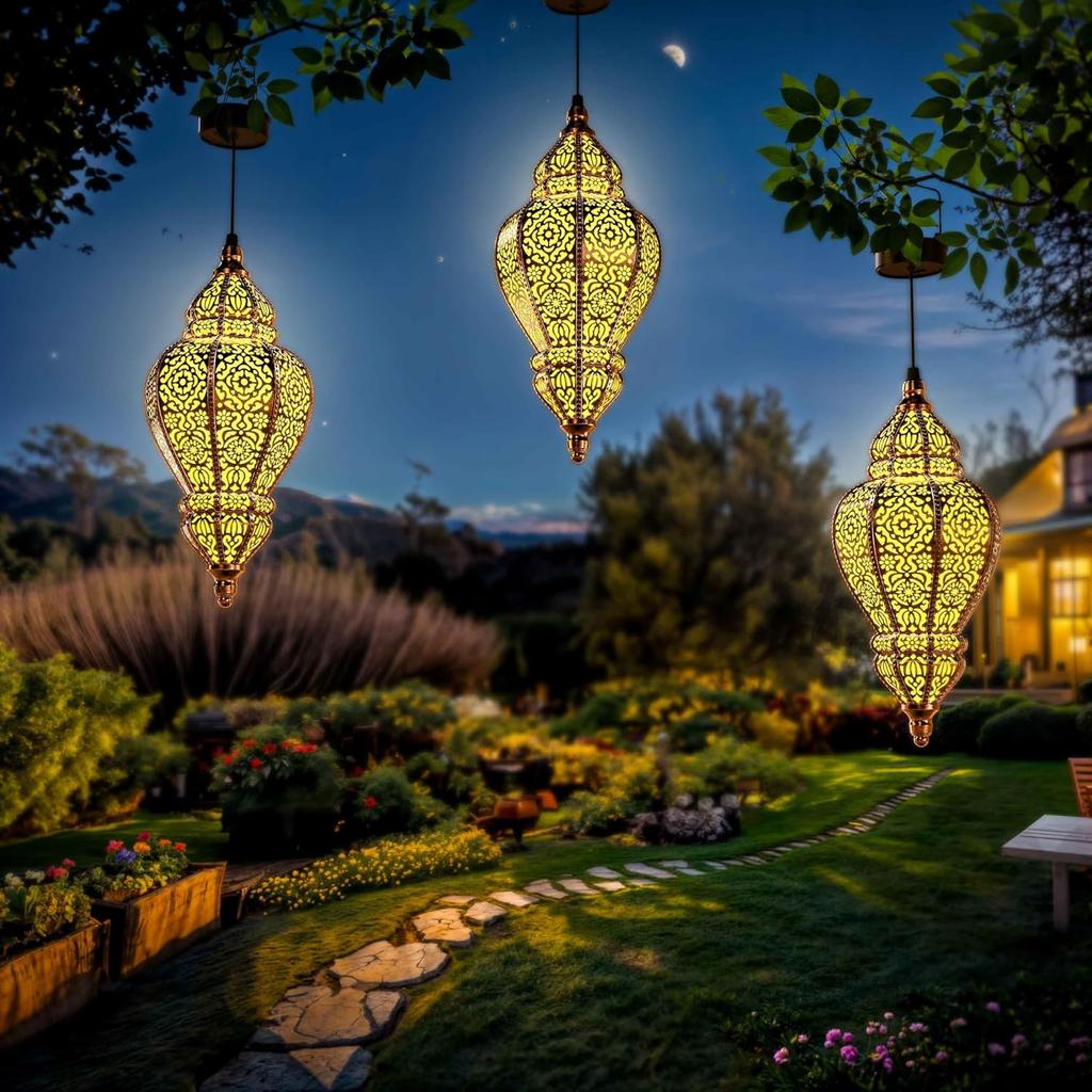 Марокканские солнечные фонари уличные Золотой садовый декор Водонепроницаемый для патио и дорожек (2-Pack)