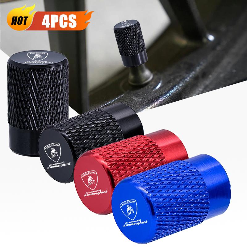 4Pcs Car LOGO Wheel Tire Valve Stems Caps Aluminum Tyre Rim Stem Covers Airdust Waterproof For Lamborghini Urus HuracanAventador odi2