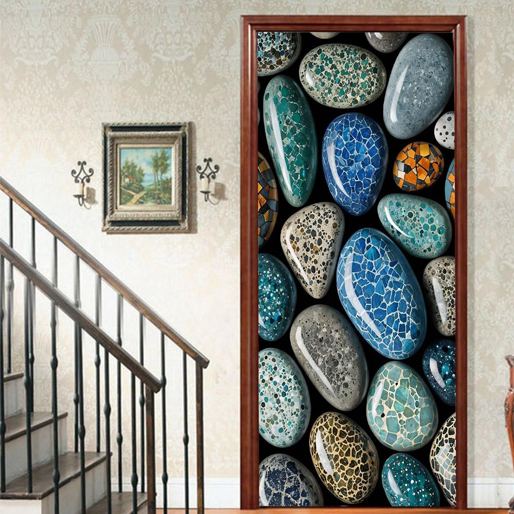 1 шт. Виниловая наклейка на дверь с галькой и пейзажем для спальни, домашнего декора, самоклеящаяся, съемная, настенная наклейка, для реновации двери, водонепроницаемый постер