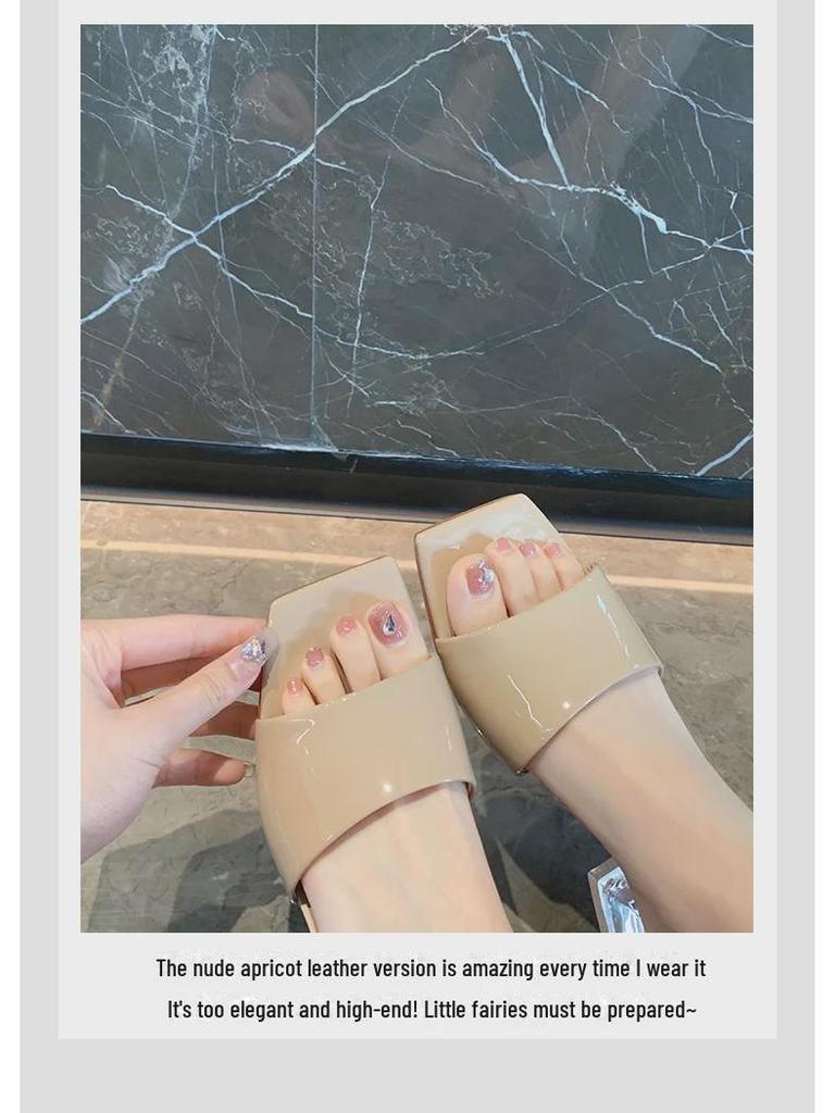 Grape Mom 2024 Summer Rhinestone PVC Crystal Thick Heel Sandals - Women's Outdoor Slippers