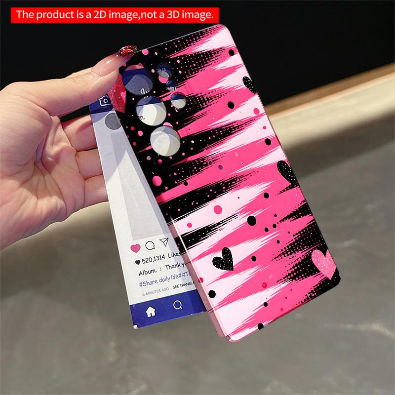 2DFlat Samsung phone case Pink Black Heart Brushstroke Phone Case Applicable to Galaxy S22 S23 S24 S25ULTRA S26 A12 A13 A14 A15 A16 A34 A35 A54 A55