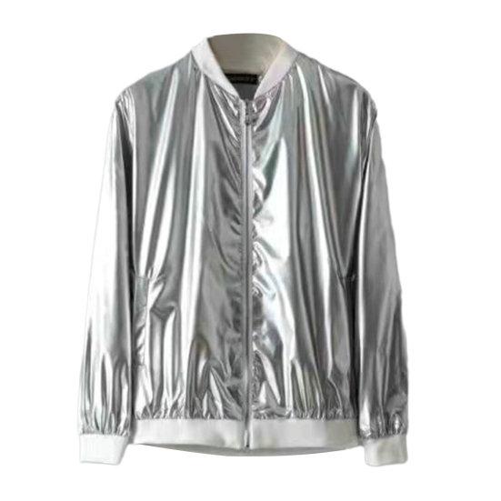 Мужское пальто с глянцевой поверхностью, сплошной цвет, воротник-стойка, застежка-молния, кардиган, хип-хоп, уличный танец, сценическое представление, сценический костюм для ночного клуба, куртка-бомбер