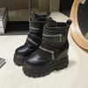 Модные женские кожаные ботильоны Осень Зима Каблуки 11 см Кроссовки Круглый носок Короткие ботинки Женские Молния Мотоциклетные Платформа Ботас 2024