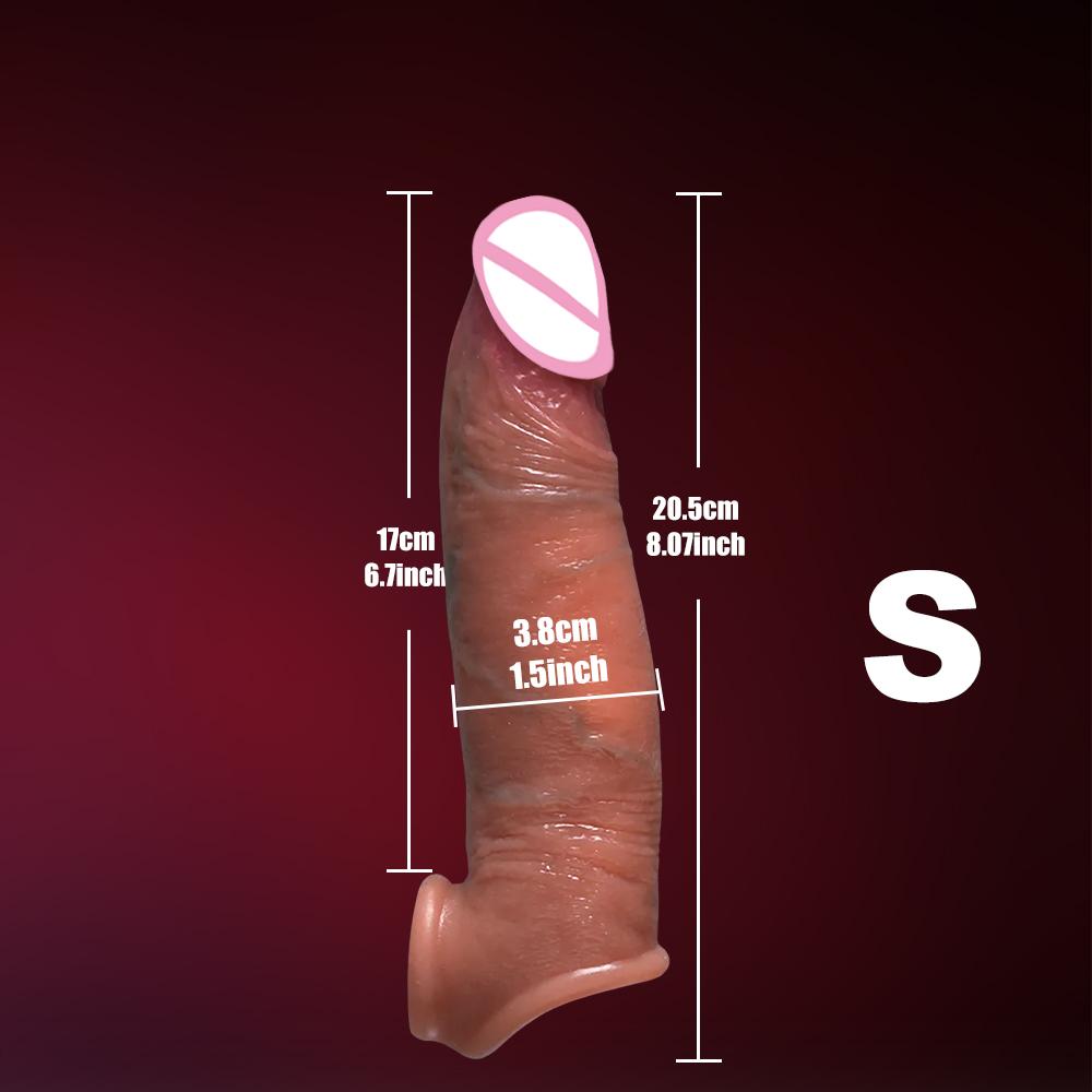 Reusable Soft Silicone Penis Sleeve with Cock Ring Sex Toy Penis Extender Cock Training Enlargement Adult Sex Toy for Men Couple