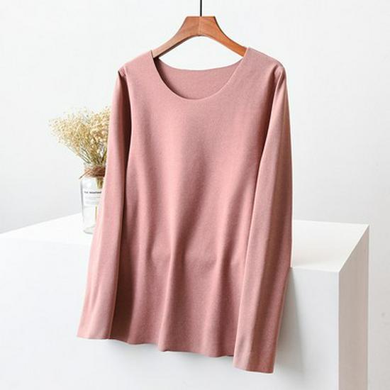 Женская немецкая бархатная терморубашка с длинным рукавом и зауженным кроем — бесшовная, с круглым вырезом, с утолщенным бархатом для осени и зимы