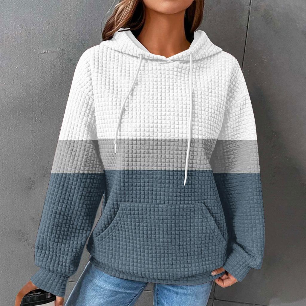 Women's Loose And Comfortable Color Blocked Printing Long Sleeved Hooded Sweatshirt