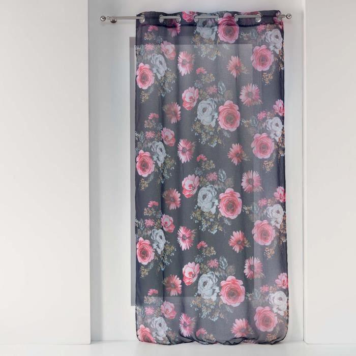 Panneau de rideau - Voile - Flowers - 140 x 240 cm - Prune - 100% polyester - Œillets métal