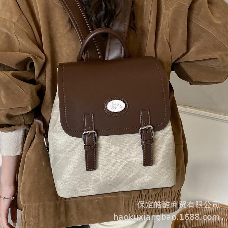 Premium sense retro women's backpack 2025 new commuting versatile super fire backpack going out travel small schoolbag