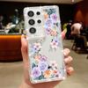 Прозрачный чехол для телефона с ромбовидной рамкой для Samsung S25 Edge S24 FE S23 Ultra S22 A56 A36 A16 A15 A55 A35 с цветочным узором, мягкий силиконовый противоударный чехол-бампер