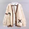 Y2k Aesthetic All Match Contrast Color Coats Sweet Bow Knitted Cardigans Fashion Single Breasted Women Kawaii JK Sweaters Jumper
