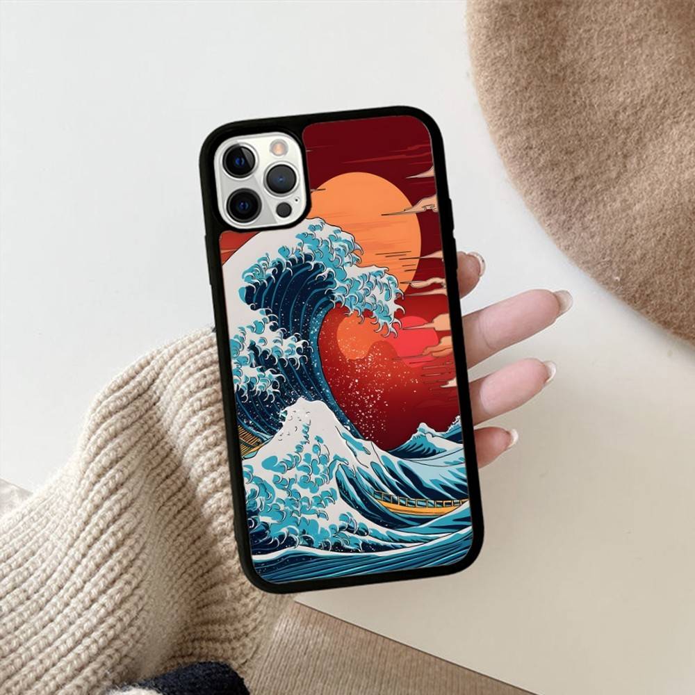 Чехол для телефона в стиле аниме «Большая волна в Канагаве» для iPhone 16 15 14 13 12 11 Pro Max Plus Ударопрочный Жесткий чехол из ТПУ+ПК