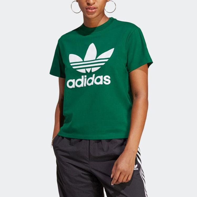 Adidas Оригинальная футболка с круглым вырезом и коротким рукавом с принтом логотипа, женские топы темно-зеленого цвета IB7424