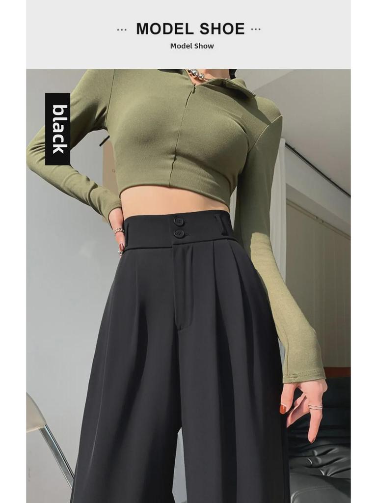 Женские белые брюки с высокой талией - весна и осень 2023 г., прямой широкий фасон