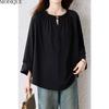 MODIQUE Весна Лето Большой Размер Новая Женская Свободная Винтажная Однотонная Блузка Рубашки Женская Более Стройнящая Повседневная Оверсайз Длинный Рукав V-образный Вырез Топ Элегантная Леди Черный