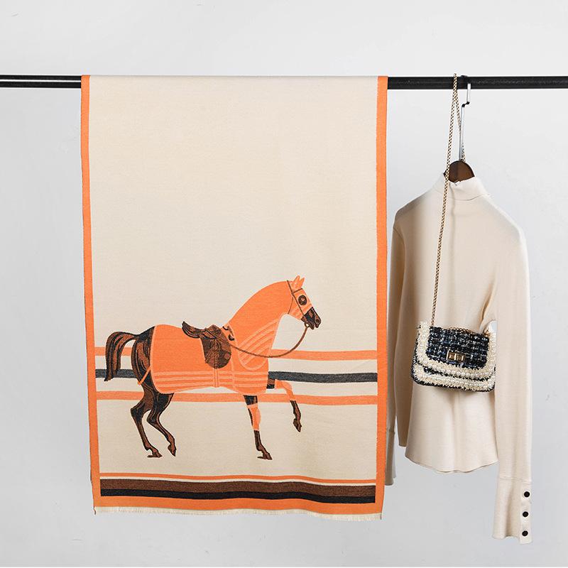 Winter Imitation Cashmere Bag Horse Beige Scarf Sweet Jacquard Medium Long Shawl Neck Protector