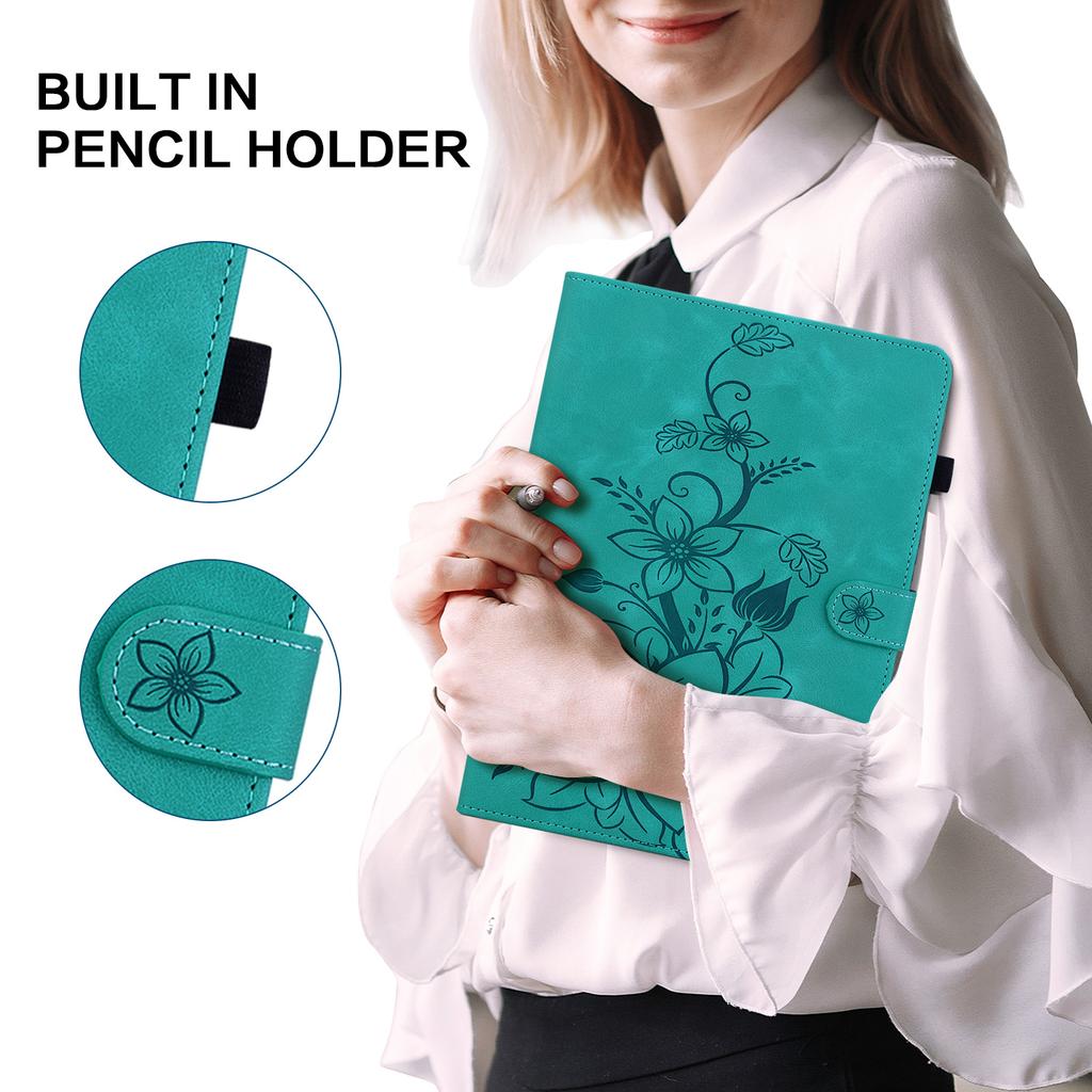 Защитный чехол для Samsung Galaxy Tab A9, чехол для планшета из ПУ кожи с тиснением в виде лилии и слотами для карт