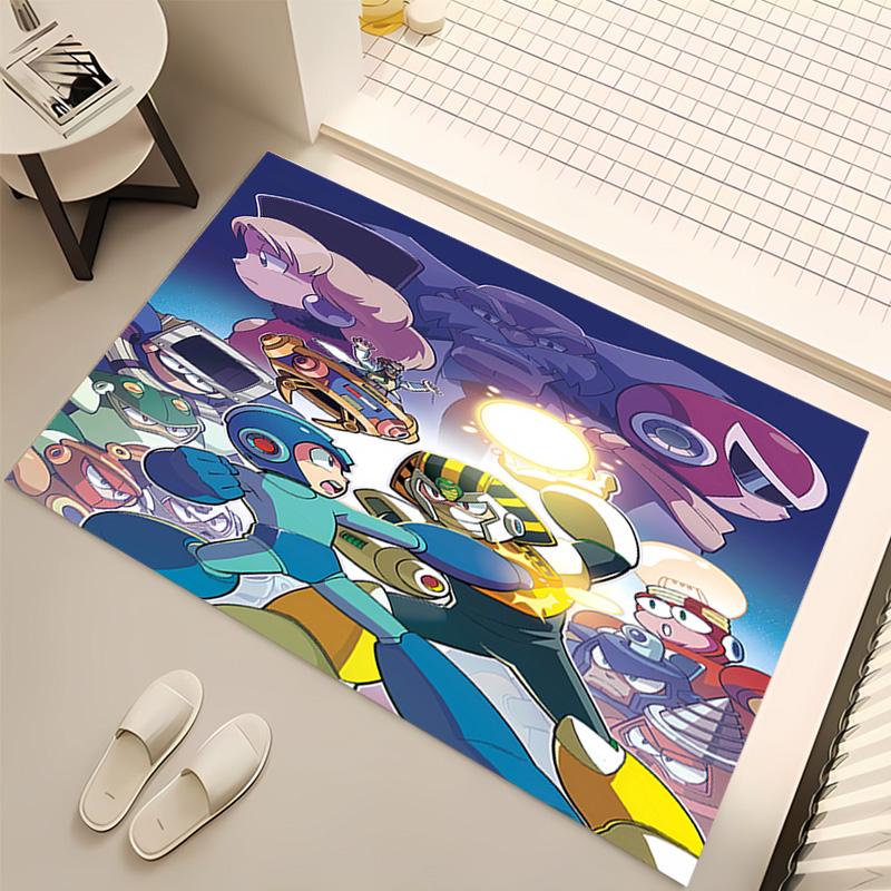 1pc Cartoon Rockman Game Megaman1 Print Area Rug - Soft, Washable Non-Slip Indoor Mat, Living Room, Home Office Decorative Rug,Office Decorative