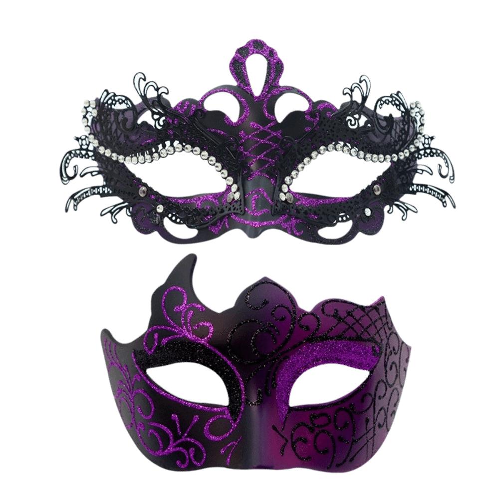 2PCS Lace Couple Masquerade Mask Gradient Glitter Eye Mask Half Face Mask Set Masquerade Party