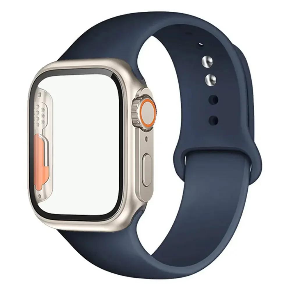 Силиконовый ремешок+Чехол для Apple Watch Band 44 мм 45 мм 41 мм 40 мм Закаленное стекло Cover Изменить на Ultra iWatch Series 9 8 7 SE 6 5 3