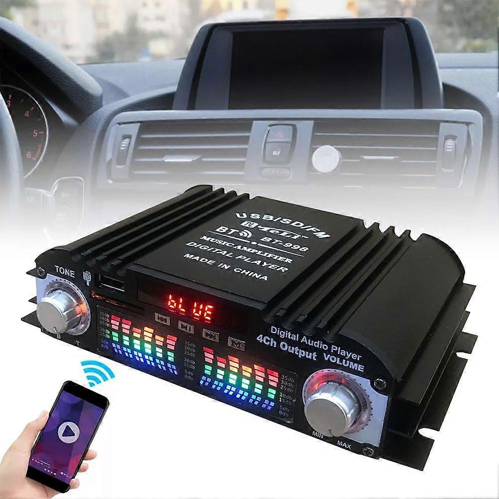 Автомобильный 4-канальный HiFi Стерео Усилитель FM-радио USB Bluetooth Музыкальный Усилитель Плеер