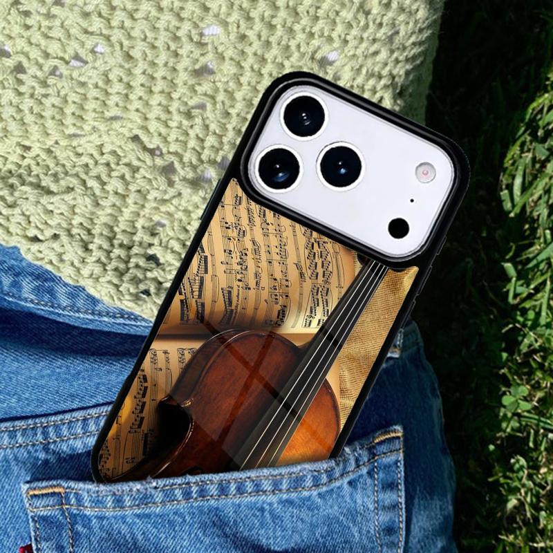 Деревянный чехол для телефона с изображением виолончели и скрипки для iPhone 17 AIR 16 Pro Max 15 14 Pro 11 12 13 Ударопрочный силиконовый чехол