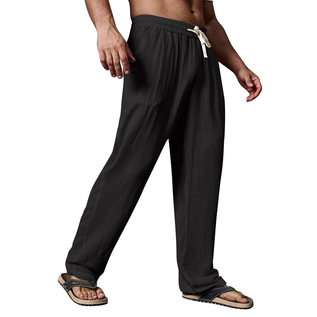 Мужские летние повседневные брюки на шнурке Мужские дышащие брюки из хлопка и льна