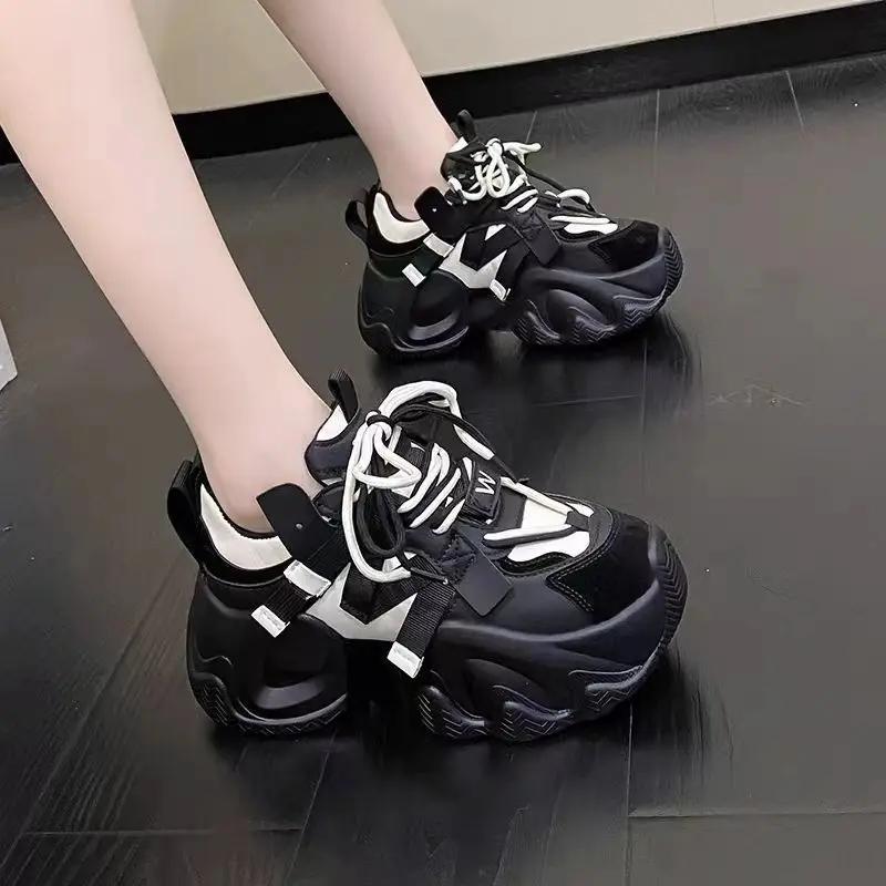 2024 High-quality Thick Soled Height Increasing Versatile Women's Shoes for Campus Style Student Casual Sports Shoes Sneakers